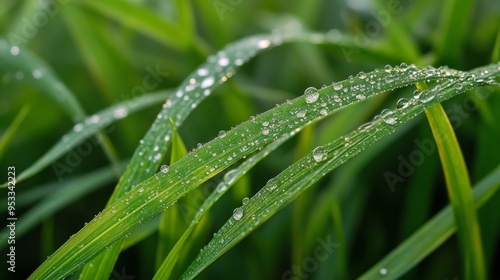 Morning's kiss leaves dew-kissed grass.