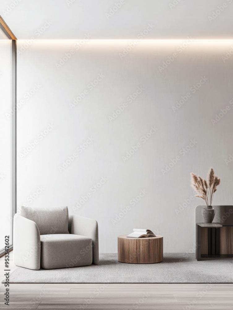 Modern minimalist living room interior with led lighting and elegant furniture Modern minimalist living room interior with led lighting and elegant furniture