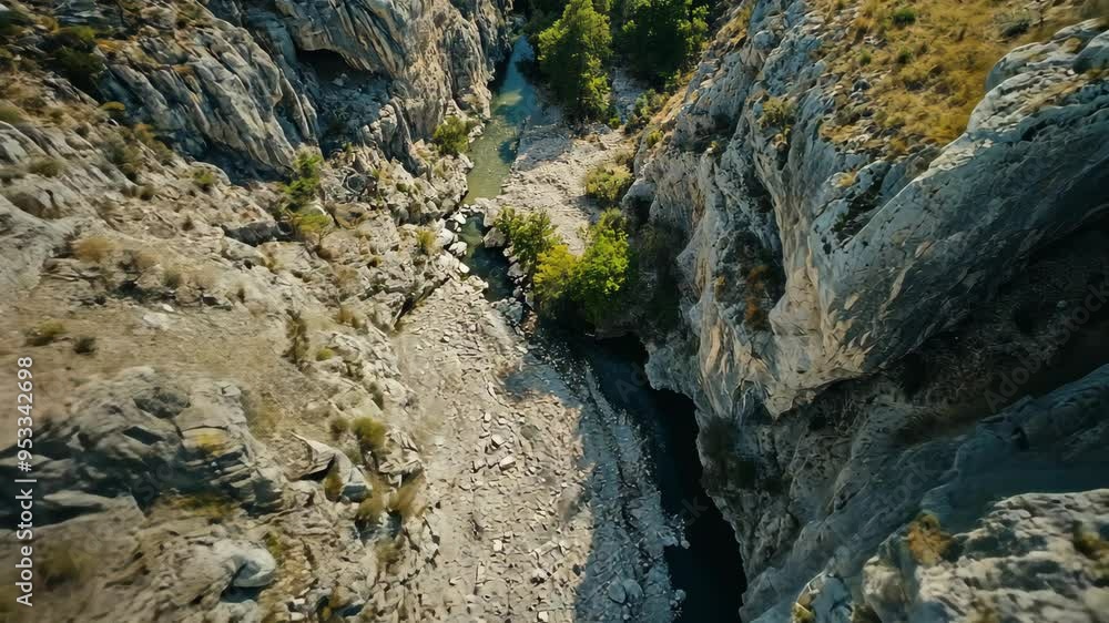 Exploring the stunning canyon landscape with a winding river under clear skies during summer Exploring the stunning canyon landscape with a winding river under clear skies during summer