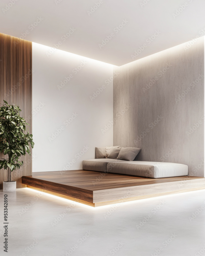 Fototapeta premium Modern minimalist living room interior with led lighting and elegant furniture