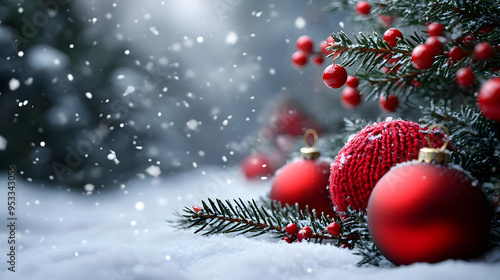 Red Christmas ornaments on ...