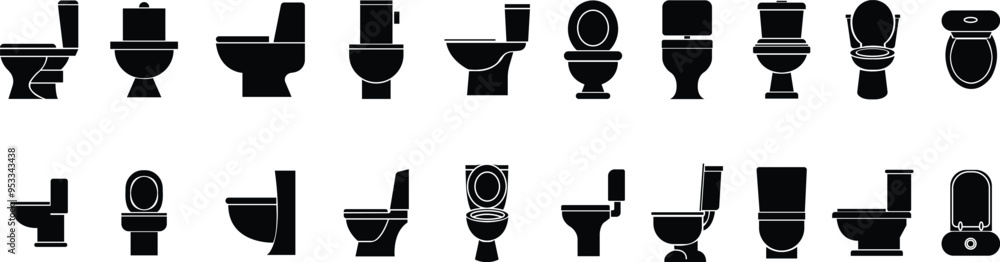 Φωτογραφία Set of Toilet icons bowl sanitary clean silhouette ware vectors bathroom in black flat styles