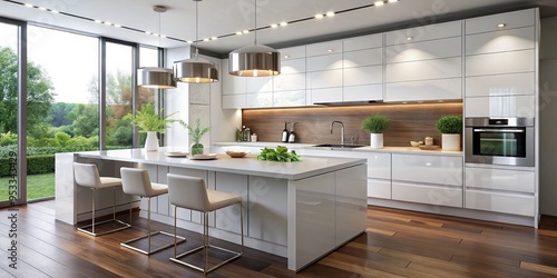 modular kitchen design with sleek white frameless cabinets