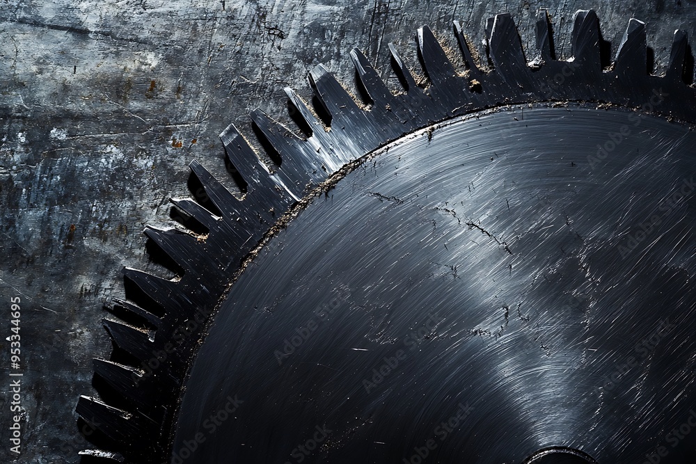 A Close-Up of a Black Circular Saw Blade with Sharp Teeth A Close-Up of a Black Circular Saw Blade with Sharp Teeth