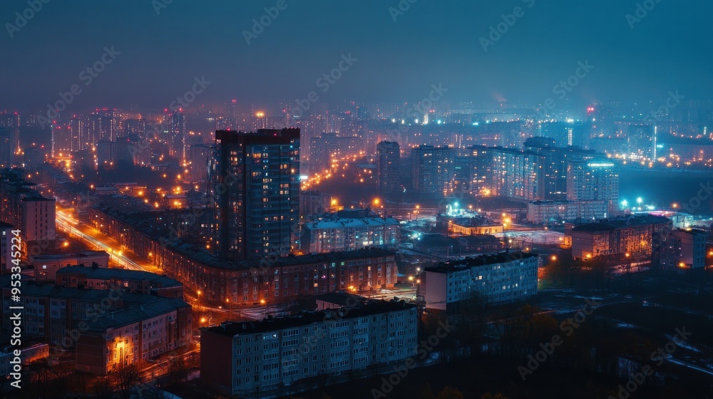 Fototapeta premium Nighttime Cityscape with Hazy Atmosphere