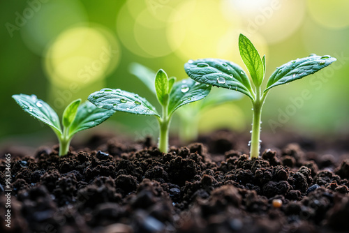 Vibrant Green Seedlings Emerging from Soil: Symbol of Growth and Renewal for Environmental Campaigns