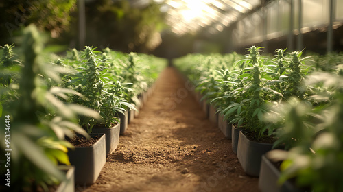 Rows of green cannabis plan...