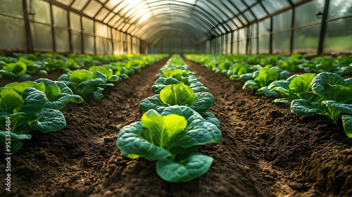 Rows of lettuce plants grow...