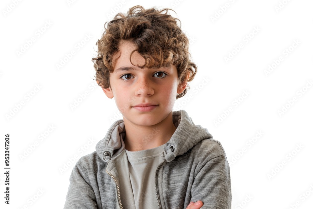 A young boy with curly hair and a hoodie, great for use in family or kid-related projects A young boy with curly hair and a hoodie, great for use in family or kid-related projects