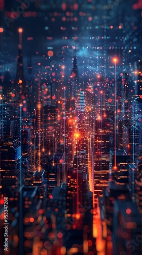 Futuristic Cityscape with Quantum Power Grid Optimization and Holographic Control Center