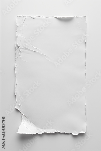 Feuille de papier froissée et déchirée isolée sur un fond clair avec texture visible espace négatif copyspace Mock-up