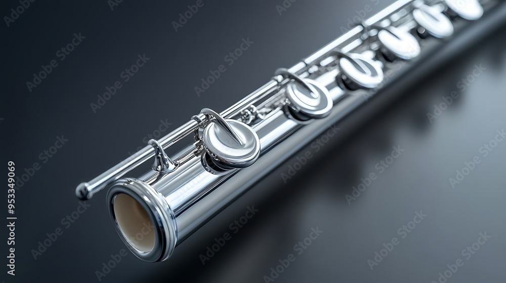 Fototapeta premium Close-up of a Silver Flute with Keys