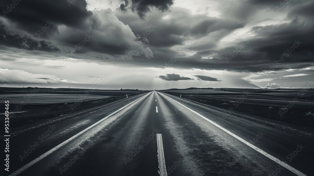Fototapeta premium Dramatic Monochrome Roadscapes Under Moody Skies