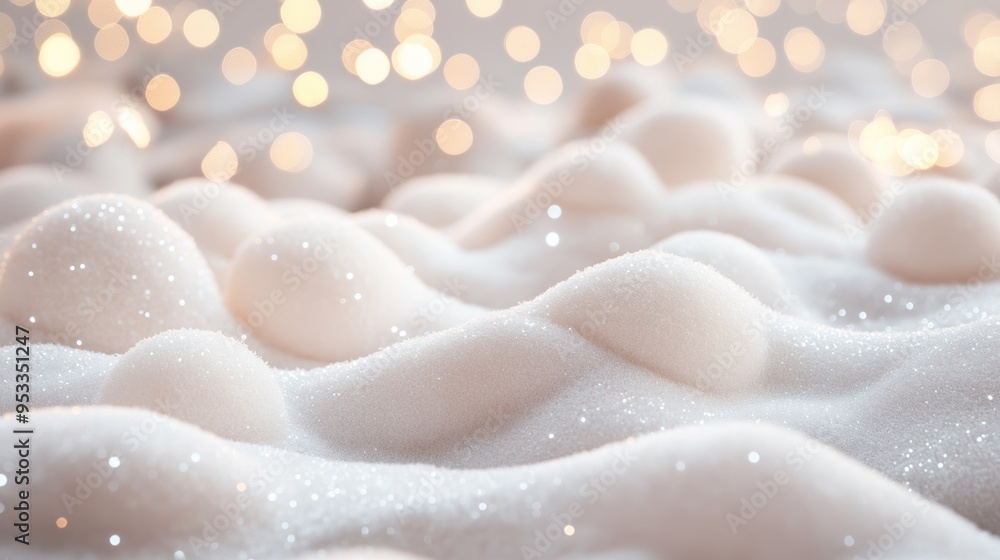 Soft white textured surface with sparkling highlights and bokeh effect. Soft white textured surface with sparkling highlights and bokeh effect.