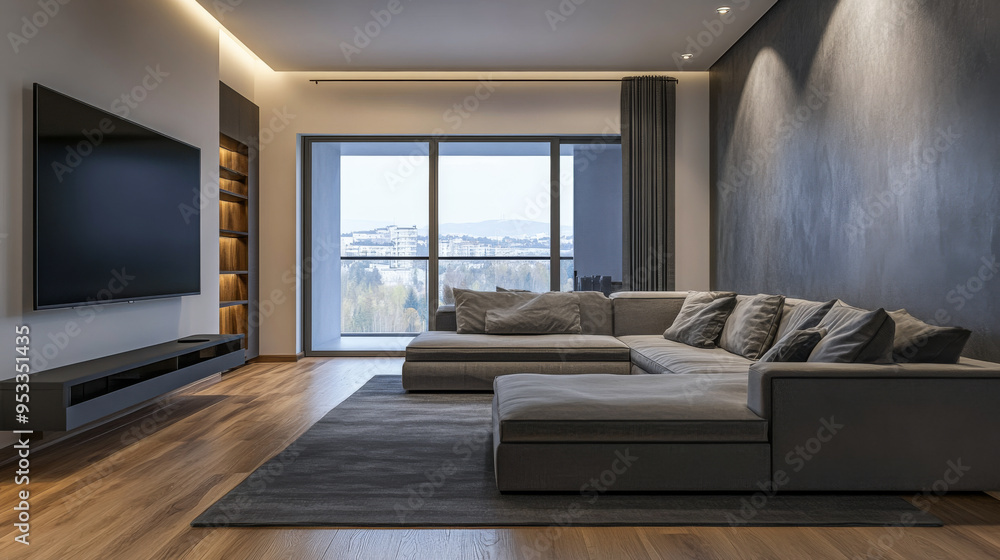 Modern minimalist living room interior with led lighting and neutral colors Modern minimalist living room interior with led lighting and neutral colors