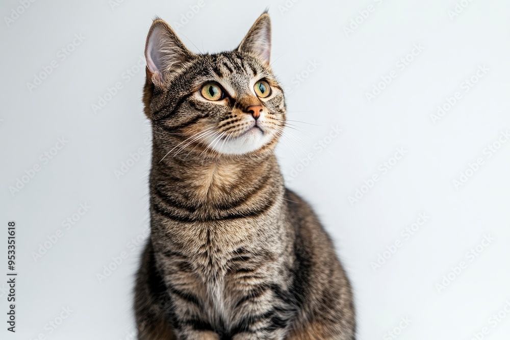 Studio portrait of a sitting tabby cat looking forward against a white backdground , ai Studio portrait of a sitting tabby cat looking forward against a white backdground , ai