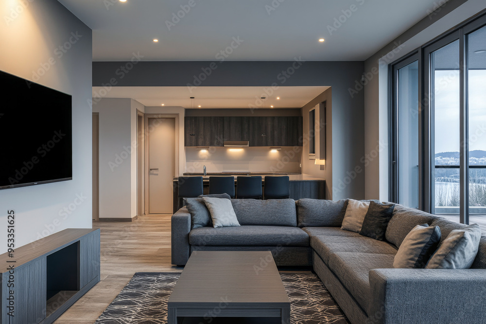 Modern minimalist living room interior with led lighting and neutral colors Modern minimalist living room interior with led lighting and neutral colors