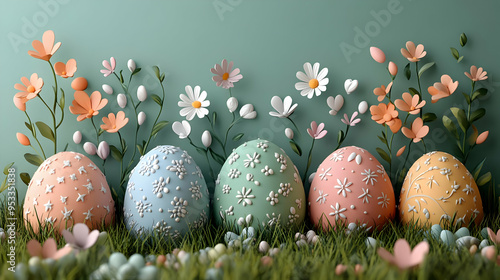 Six pastel Easter eggs deco...