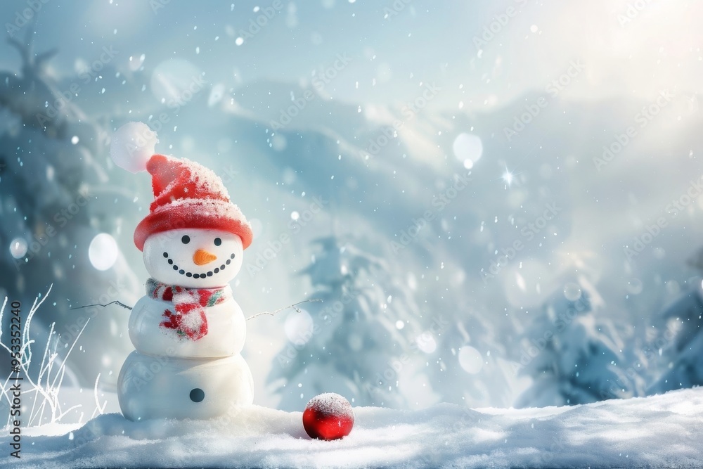 Fototapeta premium Christmas winter background with snow and blurred bokeh.Merry christmas and happy new year greeting card with copy-space
