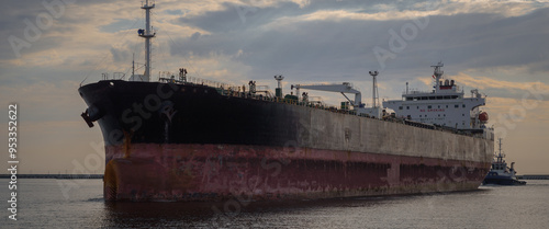 BULK CARRIER - Freighter sails to the sea port photo