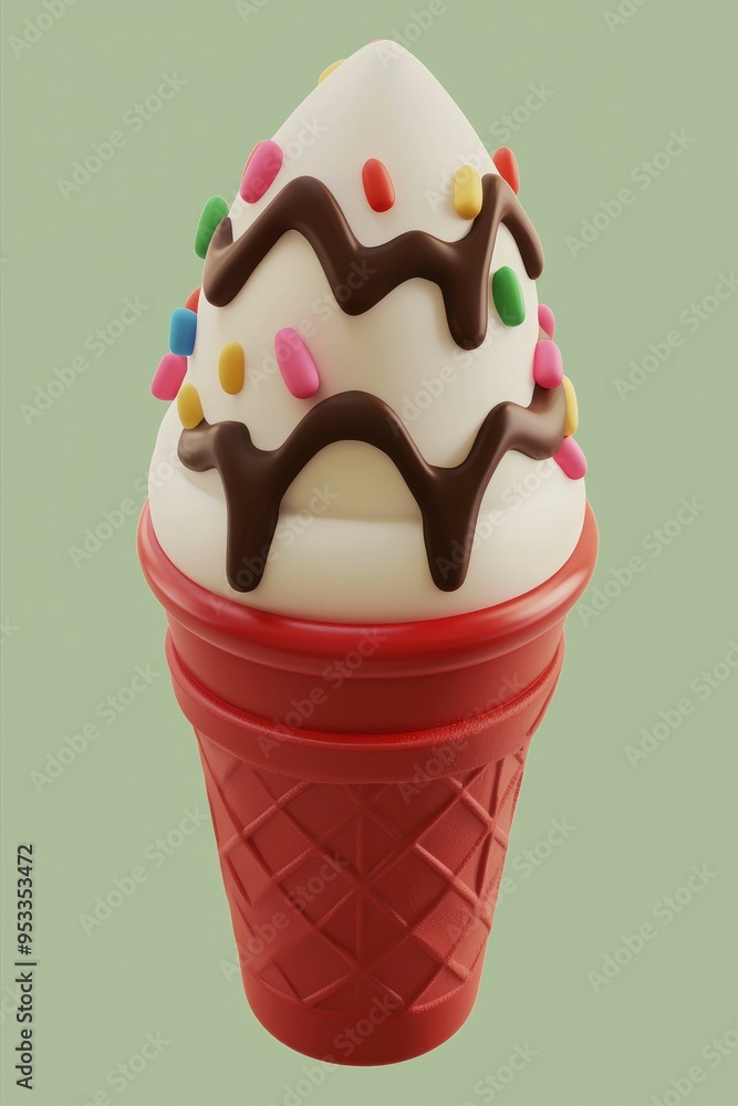 3D Cartoon Ice Cream Cone With Chocolate Sauce and Sprinkles 3D Cartoon Ice Cream Cone With Chocolate Sauce and Sprinkles