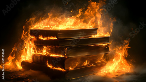 Stack of books engulfed in ...