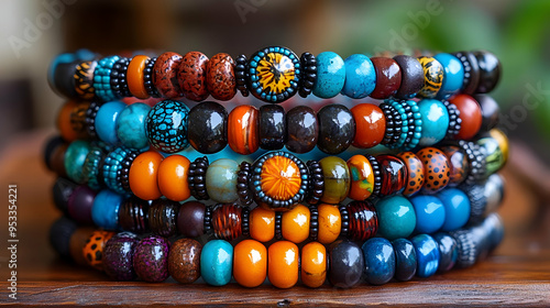 Stack of colorful beaded br...