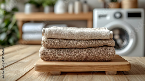 Stacked Towels on a Wooden ...