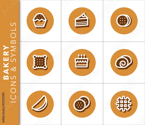 Set of bakery vector icons with shadow