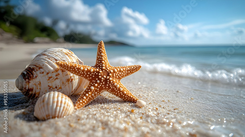 Starfish and seashells on a...