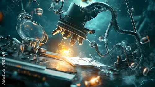 Microscope Exploding With Knowledge.