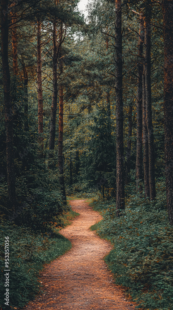 Obraz premium A Serene Path Through a Verdant Forest, Sunlight Dappling Through the Canopy, Inviting You to Wander and Explore.