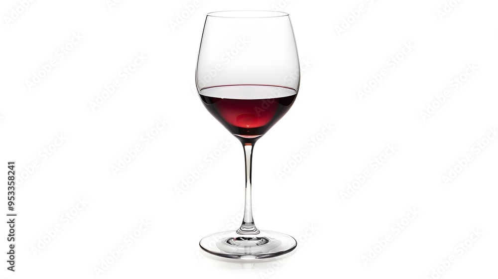 Elegant Crystal Wine Glass Filled with Luxurious Red Wine on Pristine White Background Elegant Crystal Wine Glass Filled with Luxurious Red Wine on Pristine White Background