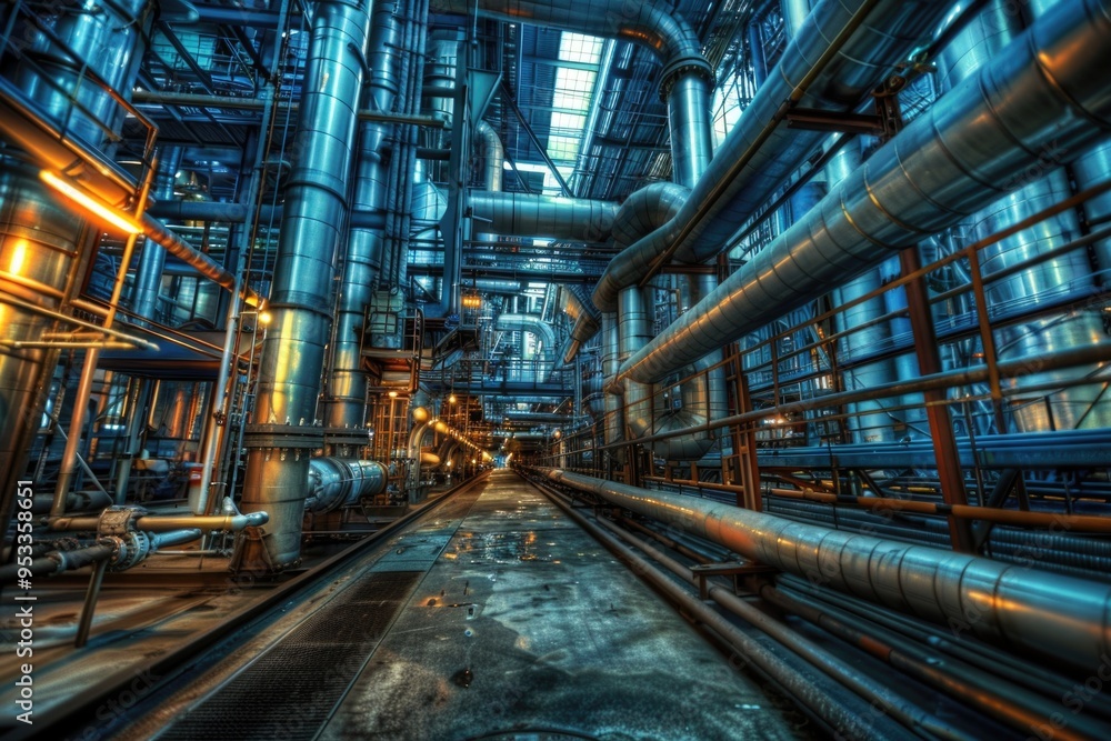 Fototapeta premium A large industrial area with pipes and equipment