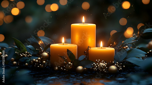 Three burning candles with ...
