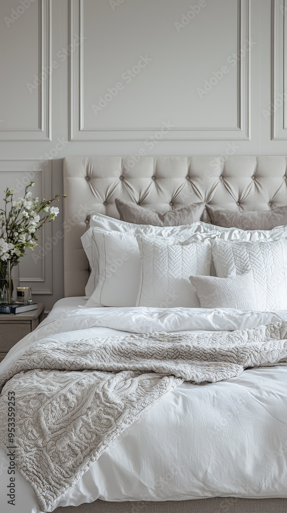 Indulge in Unparalleled Comfort: A King-Size Bed Dressed in Crisp White Bedding and a Plush Throw, Ready for a Serene Sleep. Indulge in Unparalleled Comfort: A King-Size Bed Dressed in Crisp White Bedding and a Plush Throw, Ready for a Serene Sleep.