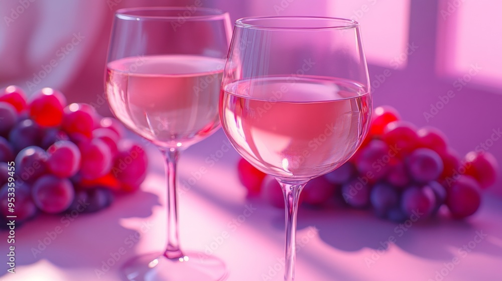Wine glass with Summer light and shadows background, with space for text. Luxury concept winery or restaurant design. Healthy wine, to accompany a meal or as an aperitif at an event Wine glass with Summer light and shadows background, with space for text. Luxury concept winery or restaurant design. Healthy wine, to accompany a meal or as an aperitif at an event