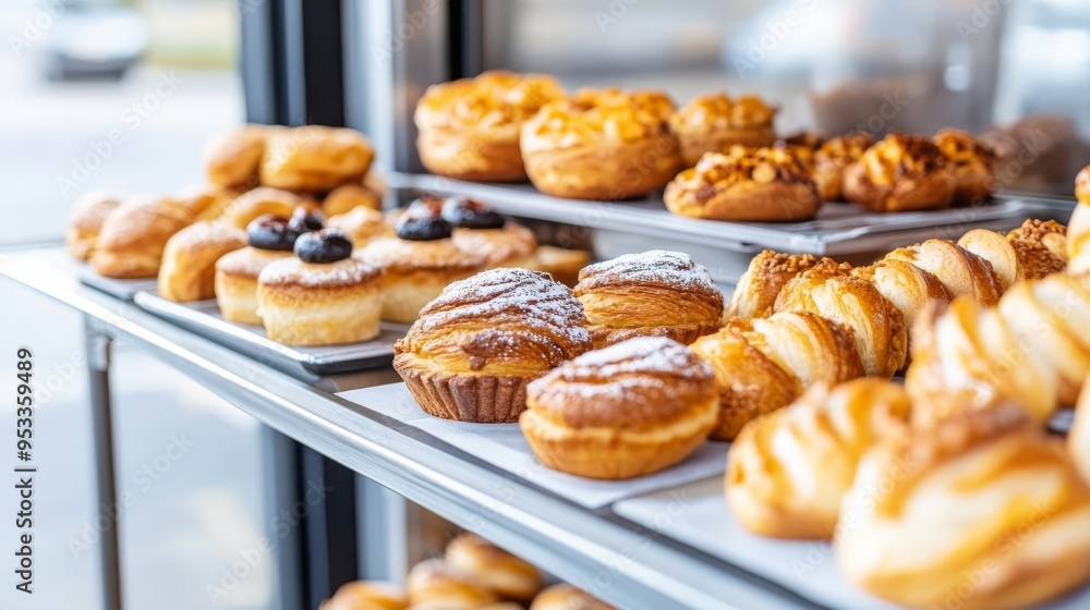 Bakery truck with sleek, modern design, minimalist and chic, set in a trendy downtown area Bakery truck with sleek, modern design, minimalist and chic, set in a trendy downtown area