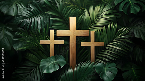 Three golden crosses stand ...