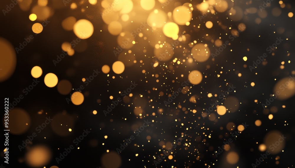 golden bokeh particles falling on black, creating an atmosphere of celebration and luxury golden bokeh particles falling on black, creating an atmosphere of celebration and luxury