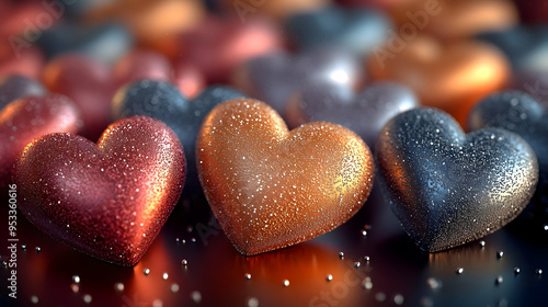 Three shiny heart-shaped ob...