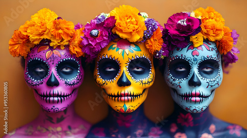 Three women with colorful D...