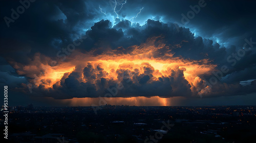 Thunderstorm over city with...