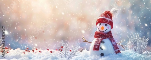 Christmas winter background with snow and blurred bokeh.Merry christmas and happy new year greeting card with copy-space