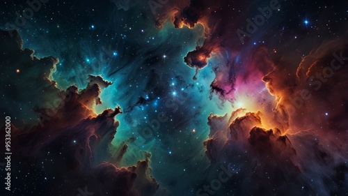 Nebula in deep space with glowing stars, creating a mysterious and vibrant astronomical scene