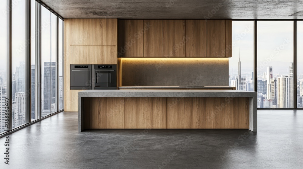 Fototapeta premium Modern Kitchen with City View