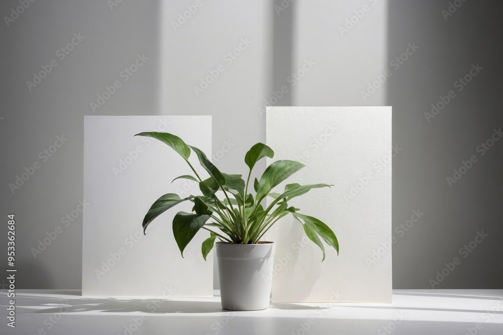 Minimalist green plant on white background Minimalist green plant on white background