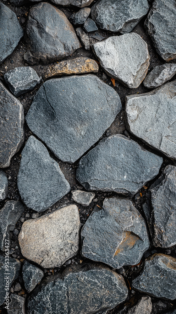 A Close-Up View of a Stone Pathway: Rough, Gray Rocks Intertwined, Creating a Natural, Textured Surface. A Close-Up View of a Stone Pathway: Rough, Gray Rocks Intertwined, Creating a Natural, Textured Surface.