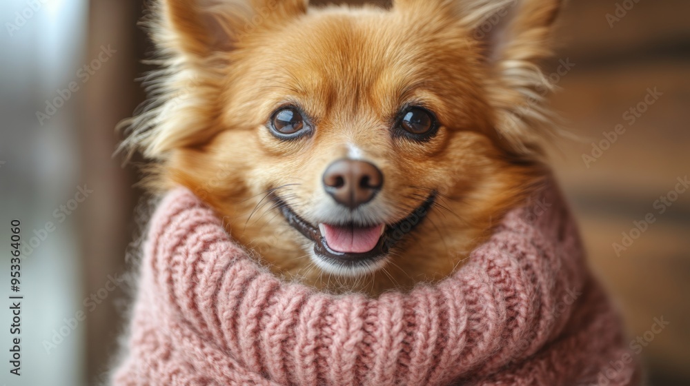 Cute dog autumn concept. Happy funny animal in sweater, scarf and hat. Cute dog autumn concept. Happy funny animal in sweater, scarf and hat.