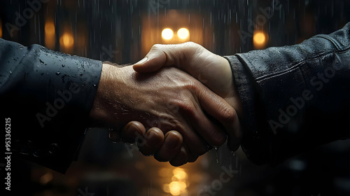 Two men shake hands in the ...